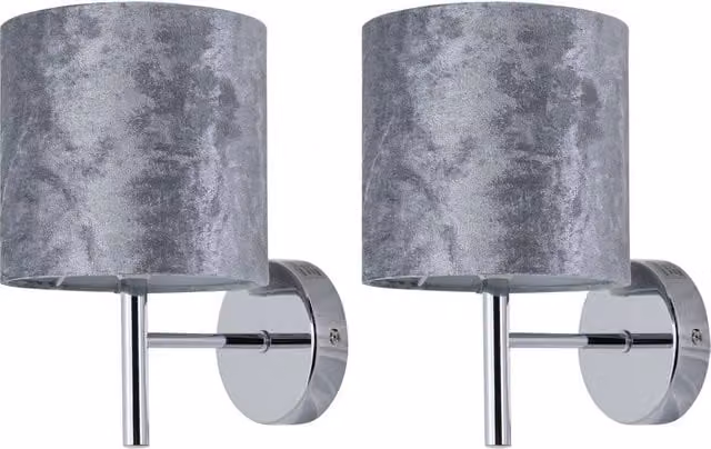 First Choice Lighting Brea Set of 2 Chrome Wall Lights with Grey Fabric Shades – 1