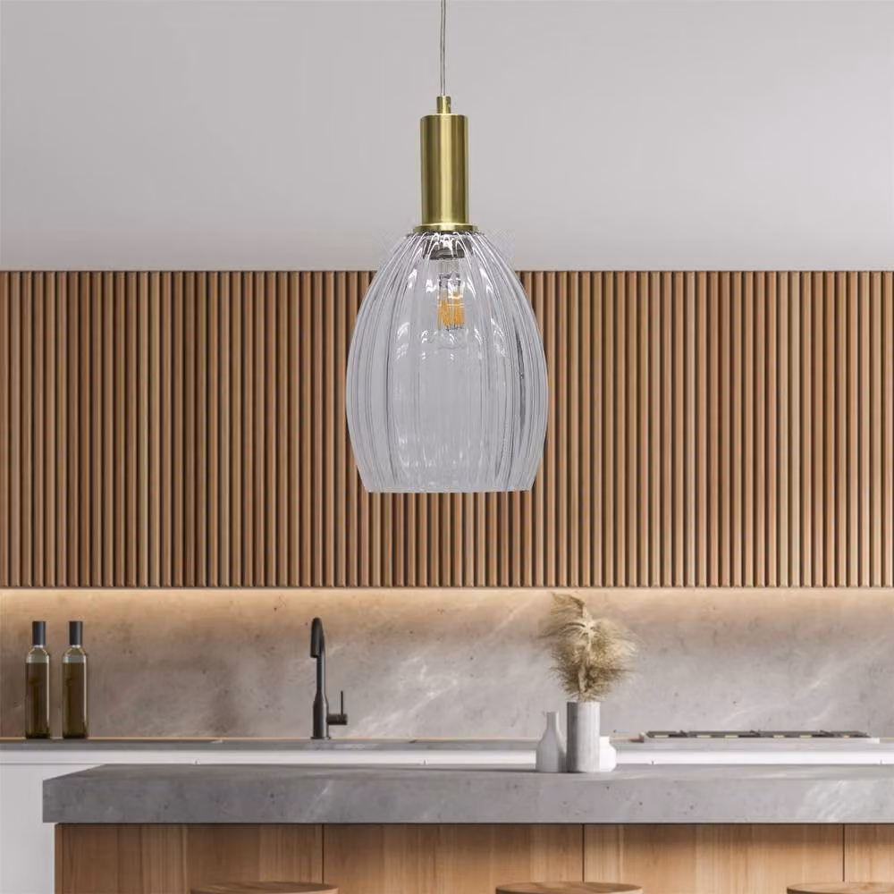 First Choice Lighting Birch Art Deco Pendant Fitting with Transparent Glass and Gold/Brass Finish – 2