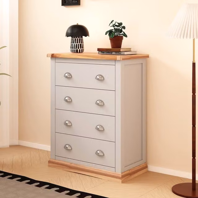 Cabinet Bits Bomporto 4 Drawer Petite Chest of Drawers in Light Grey with Chrome Handles – 1