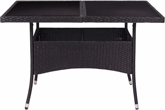 Berkfield Home Extendable Square Outdoor Dining Table in Black Poly Rattan and Glass, W/D/H: 120 x 120 x 75 cm – 1