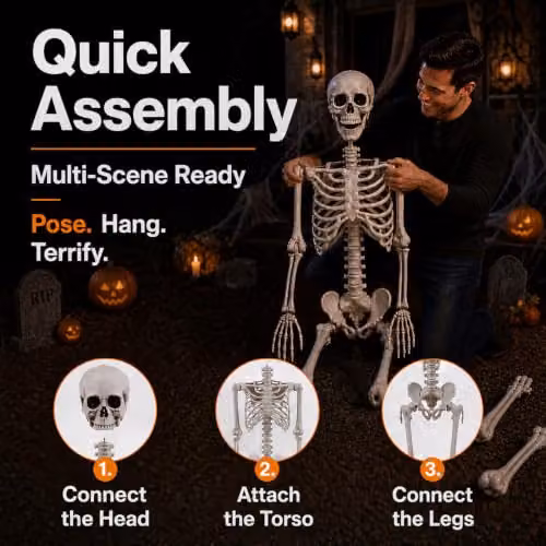 Yezi Life Size Poseable Halloween Skeleton Decoration, White, Height: 169 cm – 4