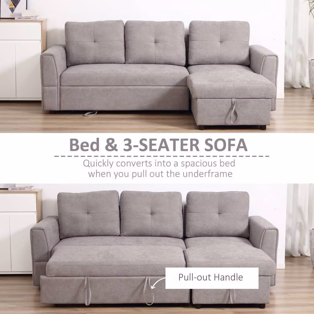 Wyld Haus Kaba 3 Seater L Shaped Sofa Bed in Light Grey with Reversible Chaise and Storage – 2