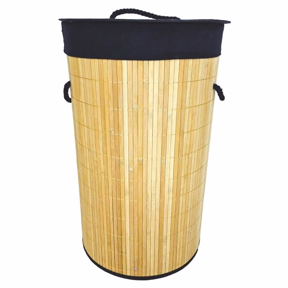 Marco Paul Collapsible Bamboo Laundry Washing Basket in Brown and Beige – 2
