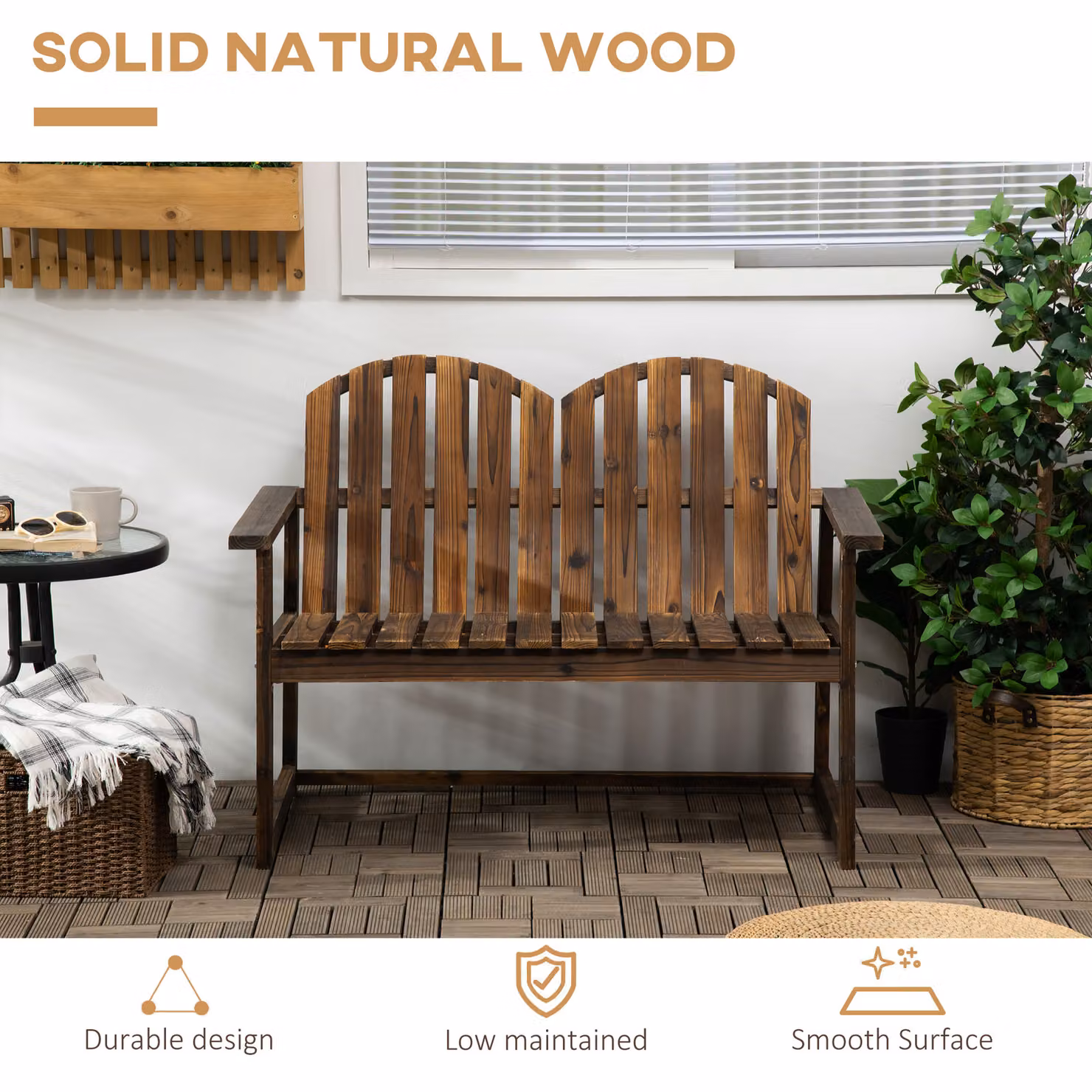 Outsunny Two Seater Wooden Garden Bench in Brown Rustic Finish – 6