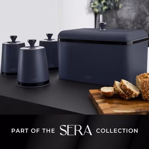 Tower Sera Bread Bin in Midnight Blue and Black with Airtight Metal Body – 7