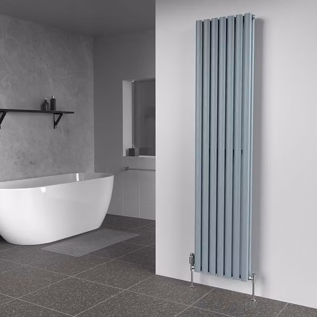 Lux Heat Oval Coloured Vertical Radiator, Pebble Grey, H 180 cm x W 42 cm