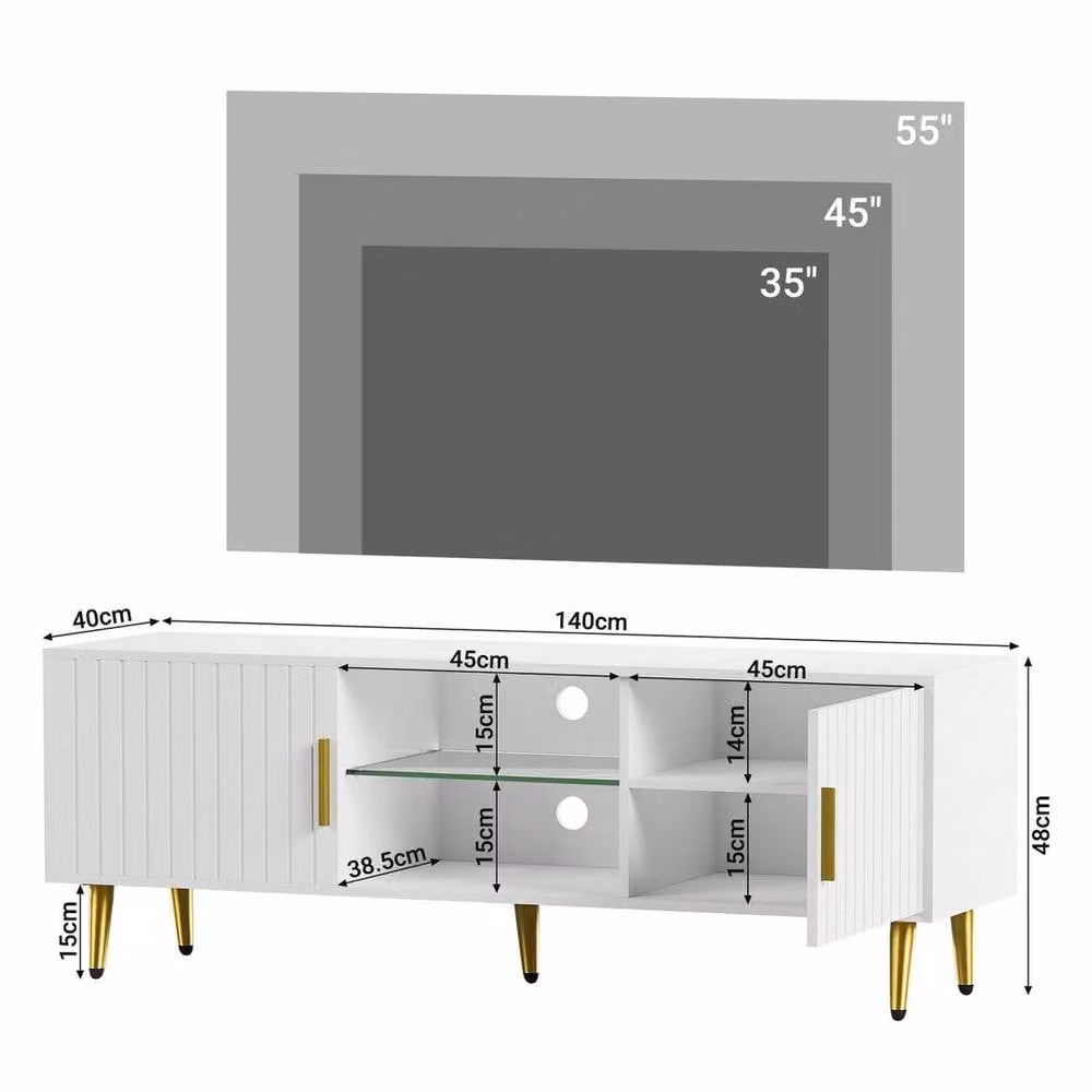 KORVIXA Modern High Gloss TV Unit in White and Multicolour, W/D/H: 140 x 100 x 100 cm – 1