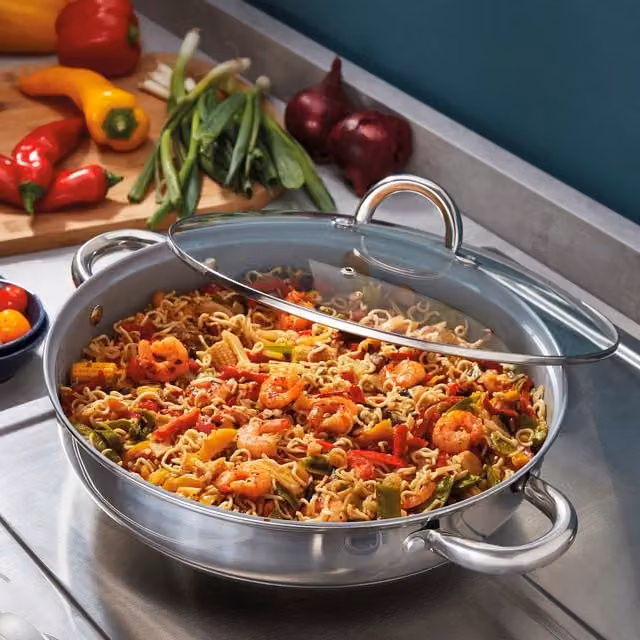 Cooks Professional Silver Ceramic Saute Pan with Glass Lid