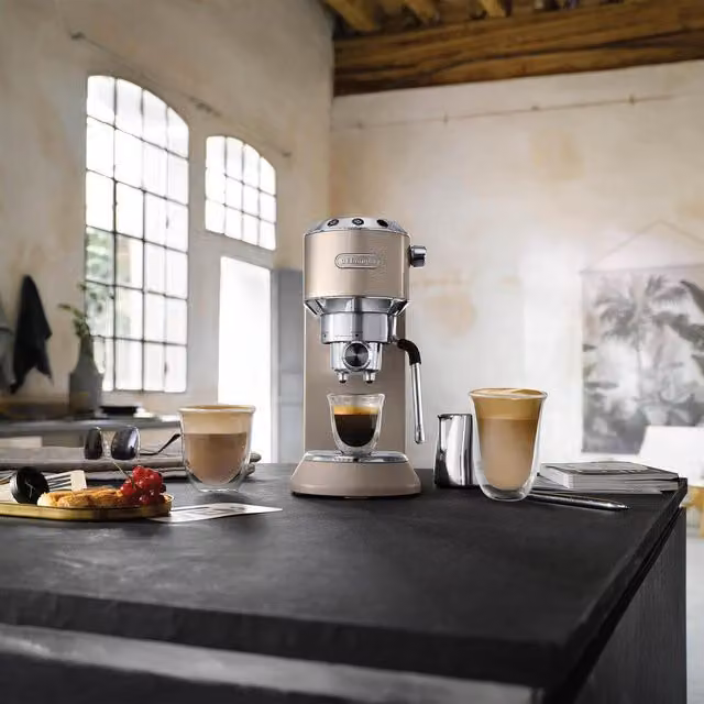 DeLonghi Dedica Arte Manual Coffee Machine with Thermoblock and Steam Wand, Beige Stainless Steel