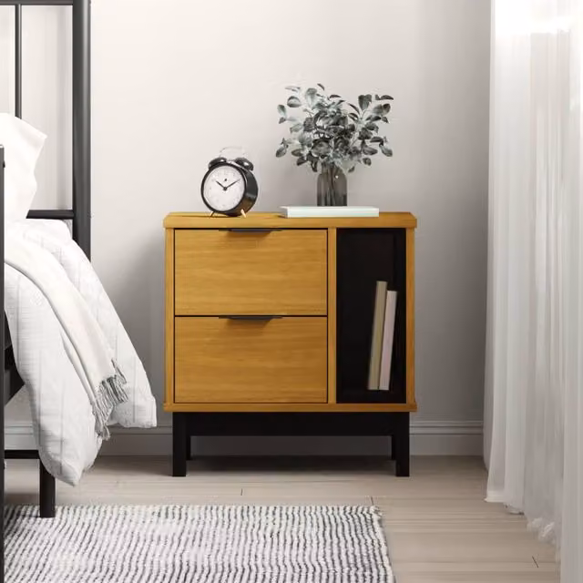 Berkfield Home FLAM Bedside Cabinet in Brown Solid Pine Wood, W/D/H: 49 x 35 x 50 cm – 1