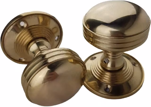 Golden Grace Polished Brass Ringed Reeded Mortice Unsprung Door Knob Set