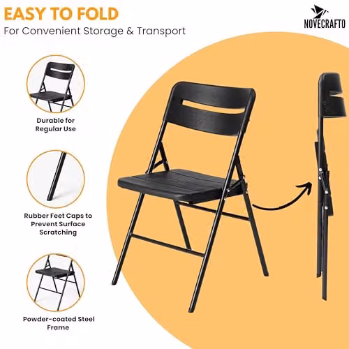 Novecrafto Heavy Duty Folding Chair in Black with Powder Coated Steel Frame, H 79 x W 45 x D 45 cm – 6
