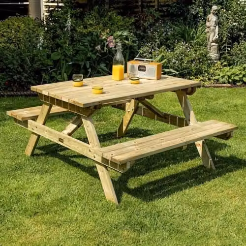 Rowlinson Premier Heavy Duty Wooden Picnic Table in Natural Brown