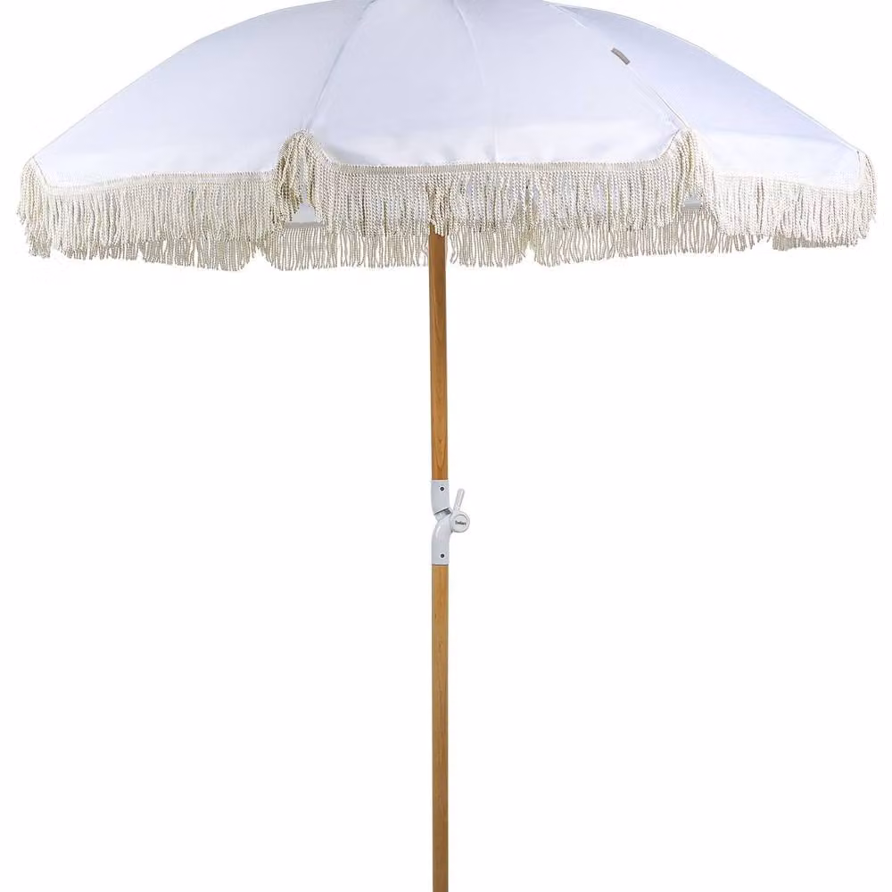 Wyld and Coco Round Tilting Parasol with White Polyester Canopy and Beech Wood Pole, Diameter: 150 cm, Height: 210 cm – 2