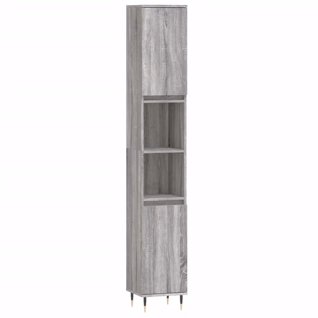 Berkfield Home Grey Sonoma Bathroom Cabinet with Internal Shelves and Hinged Doors, W/D/H: 30 x 30 x 190 cm