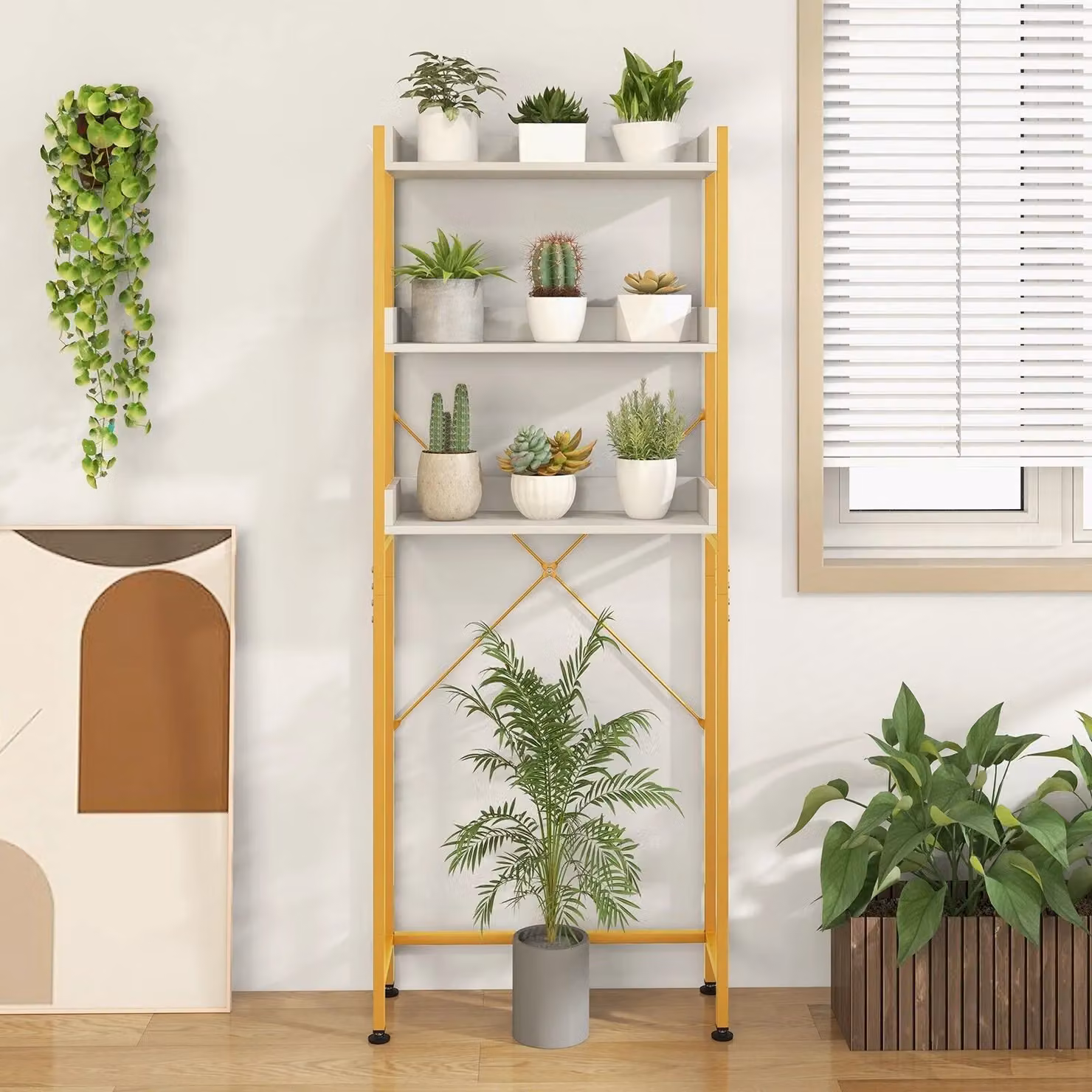 Costway 3-Tier Over-The-Toilet Storage Shelf Space Saving Bathroom Organizer with 4 Hooks in White – 2