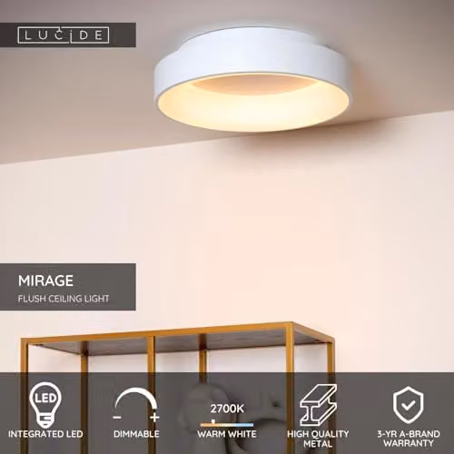Lucide Mirage Dimmable LED Flush Ceiling Light, White, Diameter: 45 cm – 2