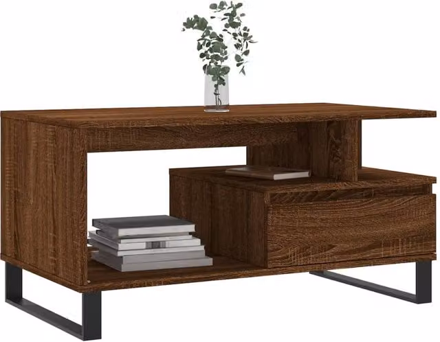 Berkfield Home Modern Coffee Table in Brown Oak, W/D/H: 90 x 49 x 45 cm
