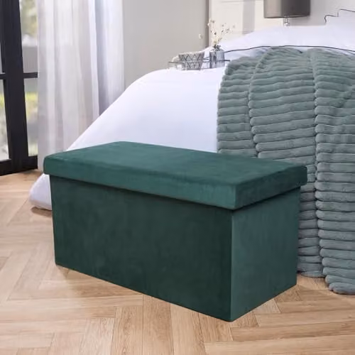 OHS Rectangle Velvet Ottoman Storage Box in Green and Grey, W/D/H: 80.0 x 40.0 x 40.0 cm – 1
