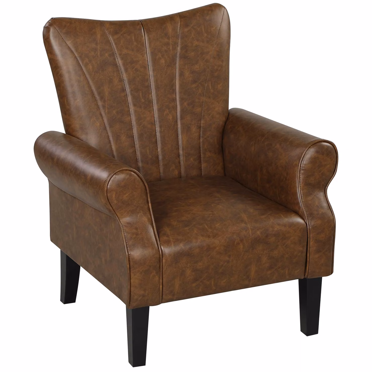 HOMCOM Modern Upholstered Accent Armchair with Synthetic Leather and Wood Legs in Brown – 2