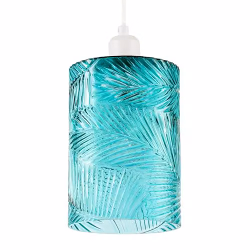 Happy Homewares Blue Cylinder Glass Pendant Light Shade with Modern Design, W/D/H: 20 x 14 x 14 cm