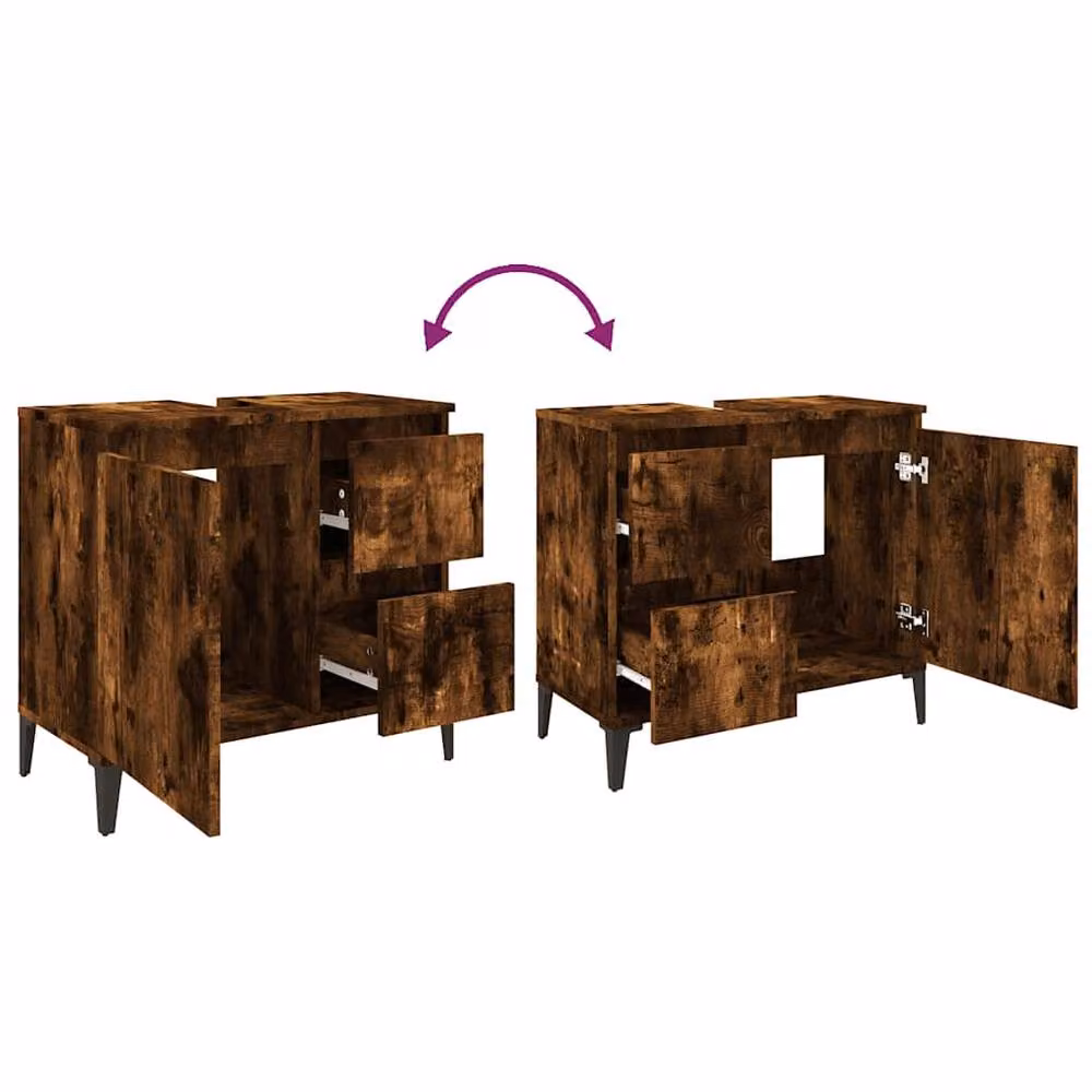 Berkfield Home Freestanding Bathroom Cabinet in Smoked Oak Brown, W/D/H: 65 x 33 x 60 cm – 6
