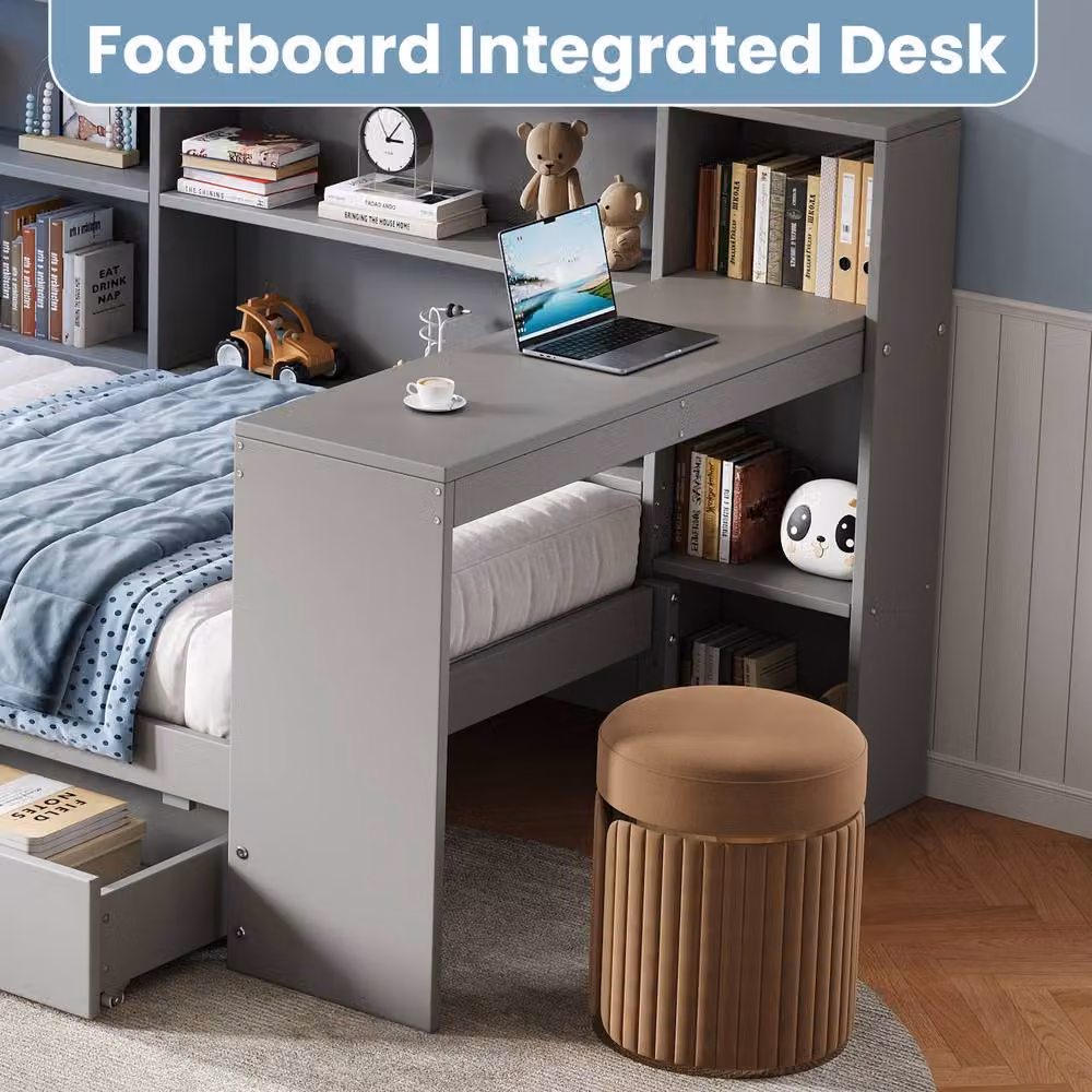 Matteo Grey Fabric L-Shape Daybed with Storage Drawers, LED Lighting and USB Charging Station, W/D/H: 90 x 190 cm – 3