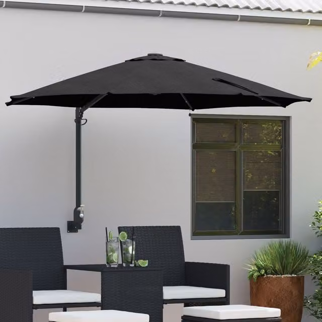 Berkfield Home Wall-mounted Garden Parasol with LEDs in Black, Diameter: 248 cm – 1