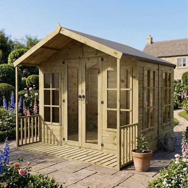 Waltons Brown Wooden Summerhouse with Veranda and Apex Roof