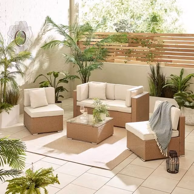 FurnitureboxUK Orlando 4 Seat Modular Outdoor Garden Rattan Sofa in Light Beige