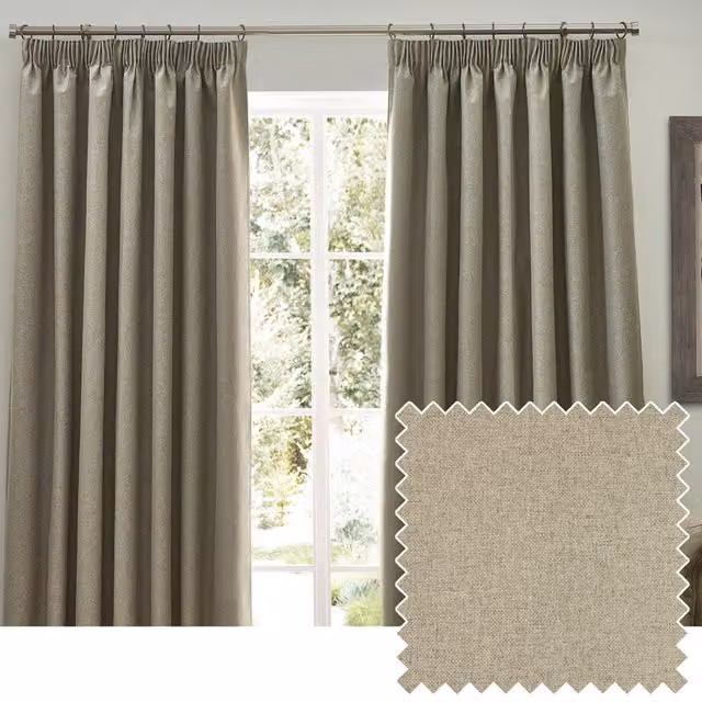 Make It A Home Dawn Blackout Pencil Pleat Curtains, Natural, W: 137 cm, H: 229 cm