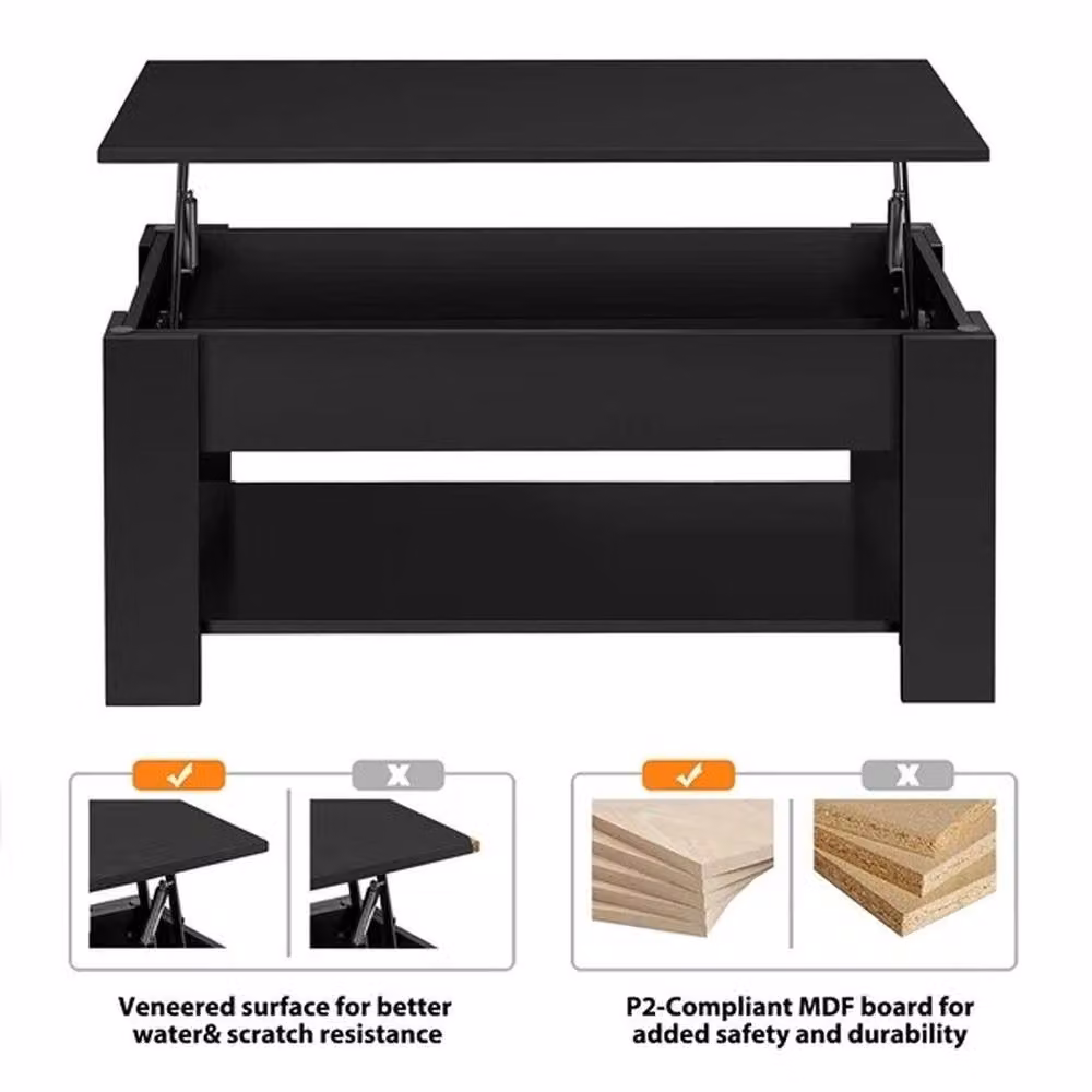 KORVIXA Black Wooden Lift Up Coffee Table – 5