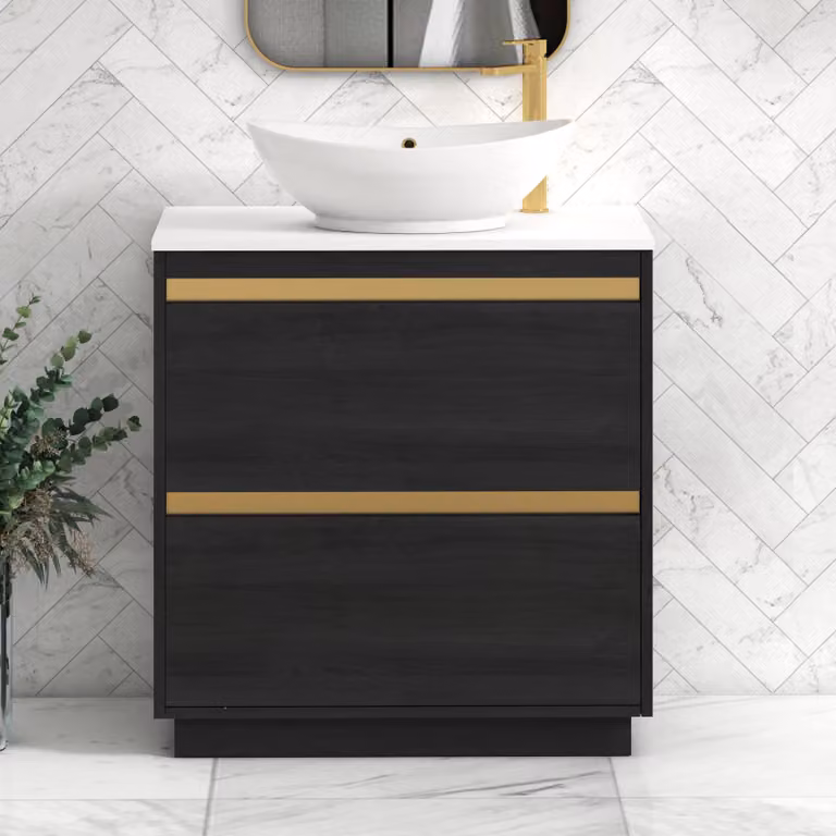 Royal Bathrooms Orion 800mm Hale Black and White Floor Standing Vanity Unit with Amaze Basin and Brushed Brass Accent Trim