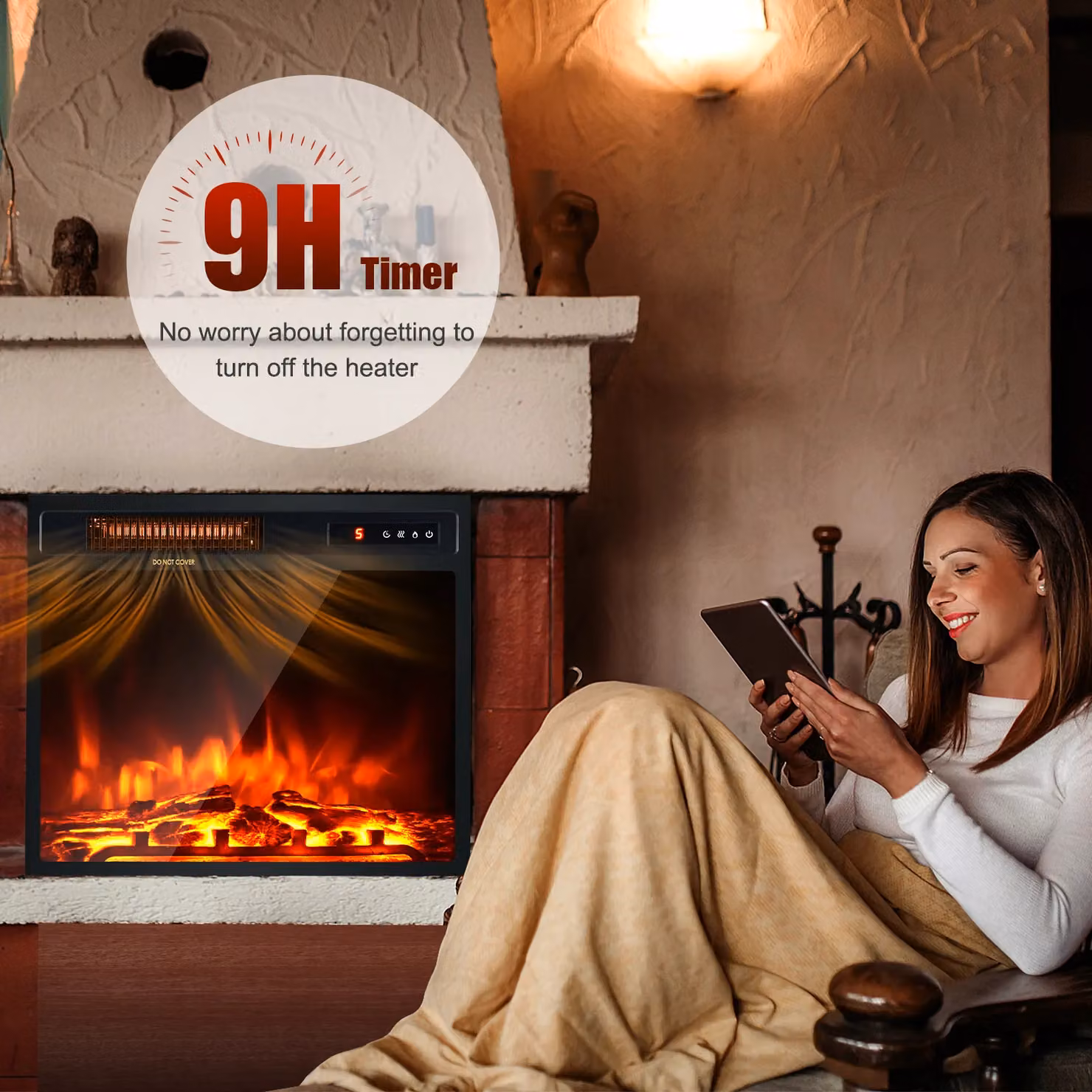 Costway 1500W Electric Fireplace Stove Heater with Log Flame Effect in Black – 5