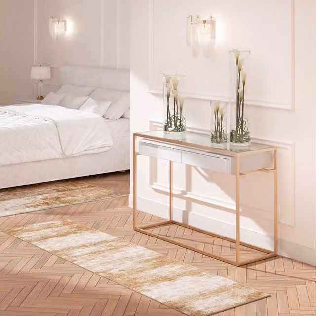 The Rug House Abstract Modern Living Area Rug in Beige, W: 240 cm, D: 70 cm