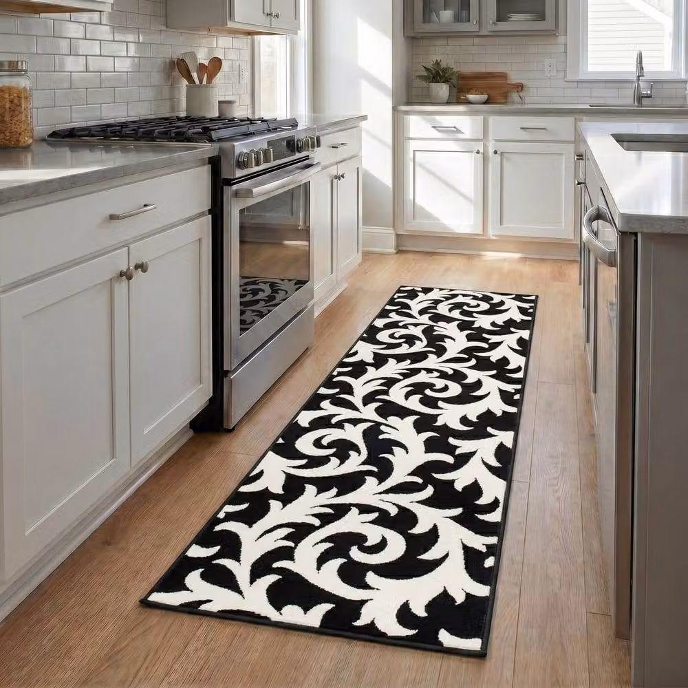 Bravich LTD Filigree Floral Non-Slip Low Pile Hallway Runner Rug in Black, W: 60 cm, L: 720 cm – 2