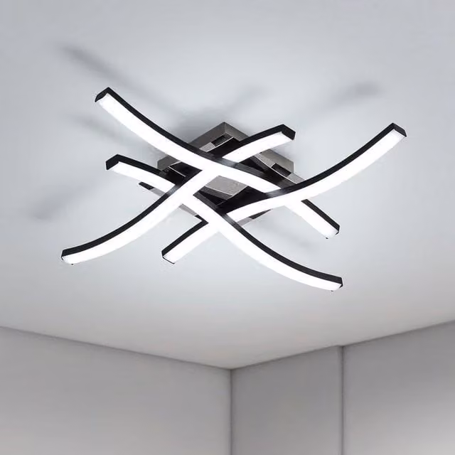 COMELY 24W Modern LED Ceiling Light with 4 Curved Tubes in Black, 6500K Cool White – 1