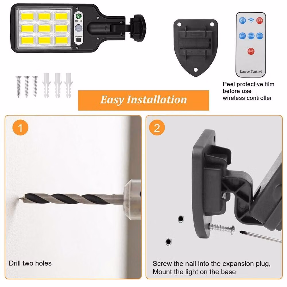 VOGREX LED Solar Street Wall Light in Black with Motion Sensor and Dimmable Function for Outdoor Gardens – 3