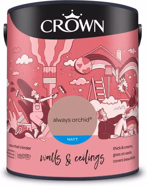 Crown Matt Emulsion Always Orchid Pink Water Based Paint, 5 l