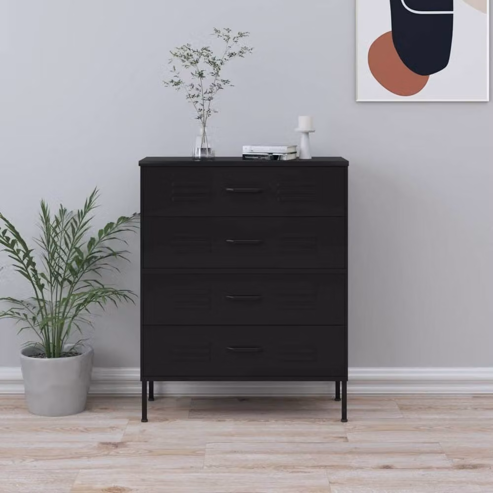 Berkfield Home Durable Metal Chest of Drawers in Black, W/D/H: 80 x 35 x 101.5 cm – 2