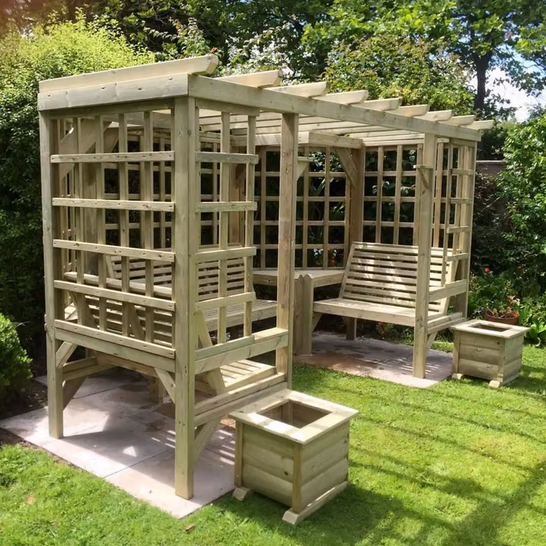 Churnet Valley Garden Furniture Ltd Riviera L-Shape Corner Arbour Pergola with Cushions in Brown – 2