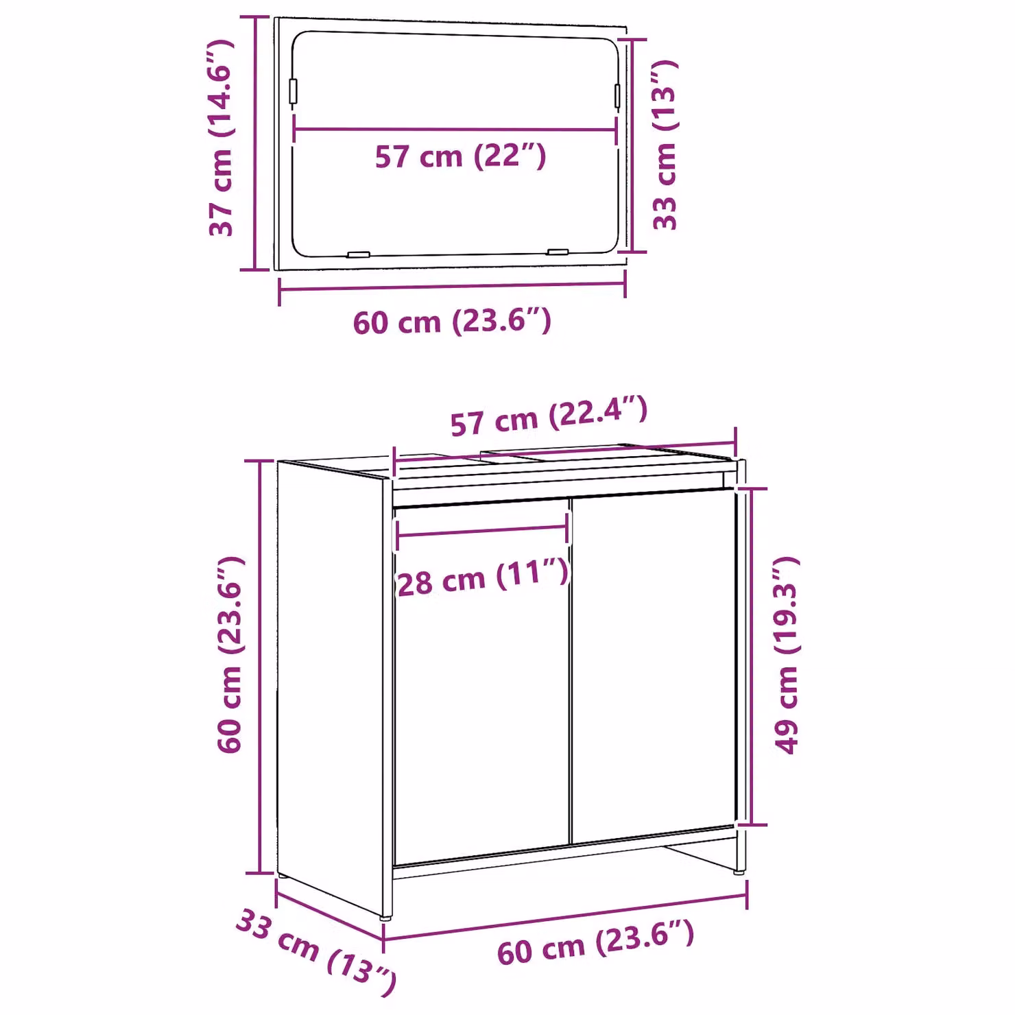Berkfield Home Black Oak Bathroom Cabinet with Mirror, W/D/H: 60 x 33 x 61 cm – 5
