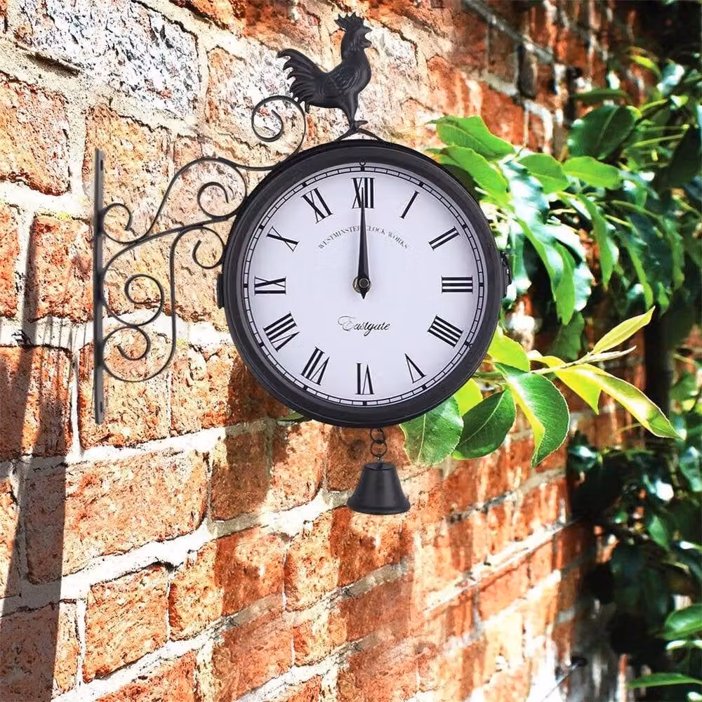 KORVIXA Vintage Round Analog Metal Wall Clock in Black, W/D/H: 100 x 100 x 1 cm – 3