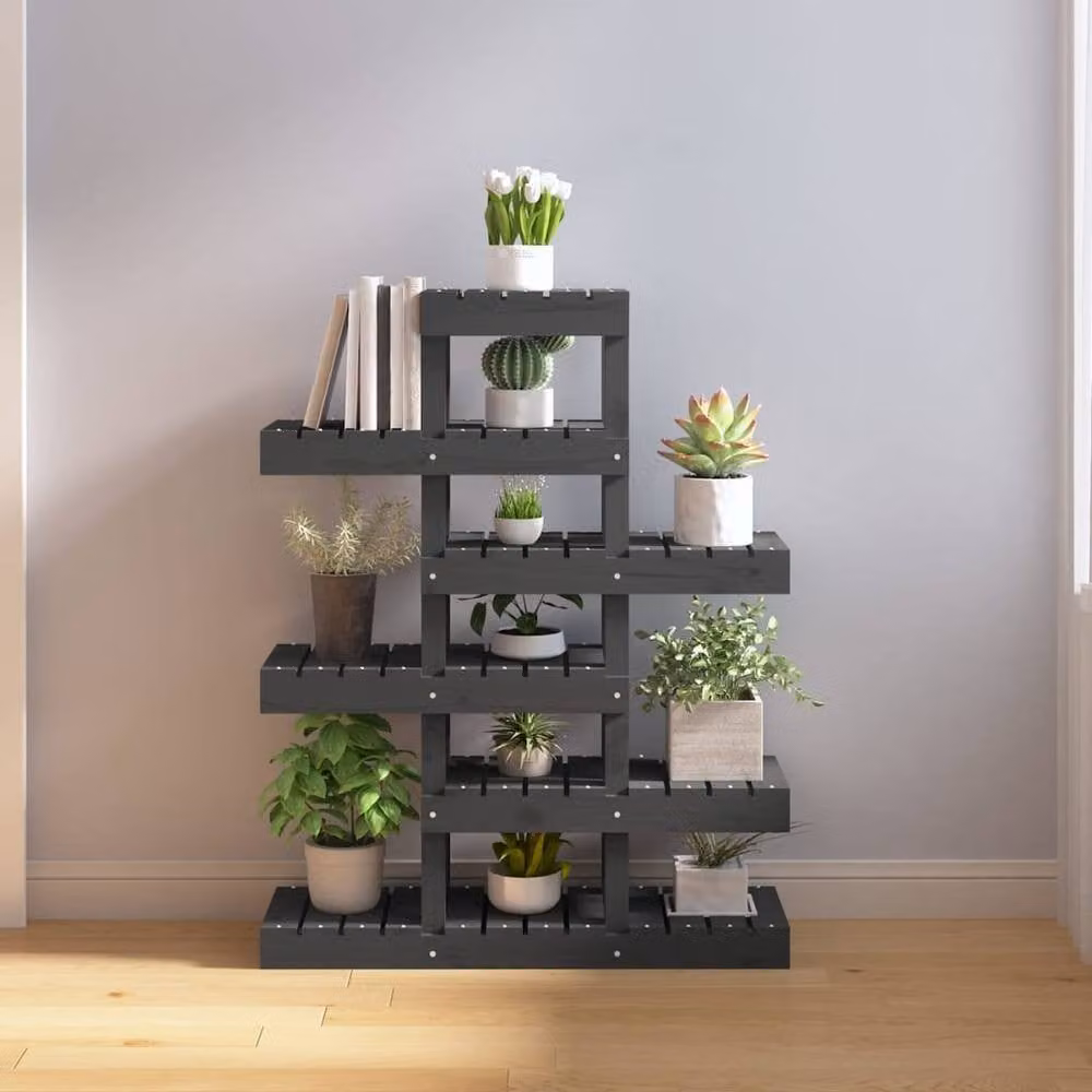 Berkfield Home Rustic Grey Solid Pine Plant Stand, W/D/H: 85 x 25 x 109.5 cm – 1