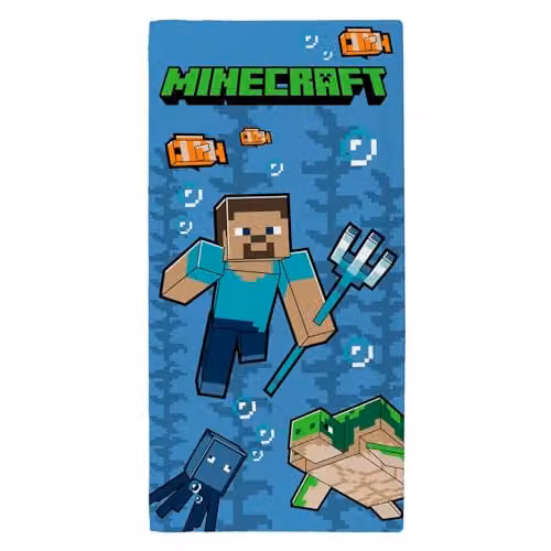 Dreamtex Minecraft Trident Printed Beach Towel in Blue and Multicolour, W/H: 70 x 140 cm