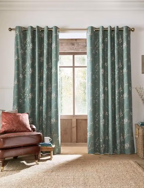 Laura Ashley Pussy Willow Floral Eyelet Blackout Curtains, Green Mix, H: 229 cm x W: 168 cm