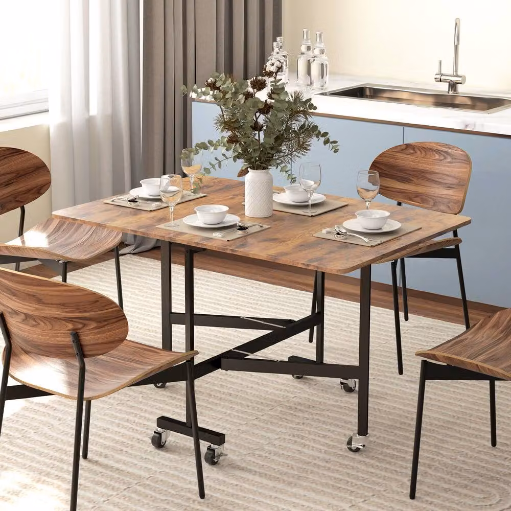 STILVORA Brown Butterfly Leaf Dining Table with Castors – 2