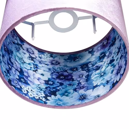 Happy Homewares Lilac Velvet Drum Lampshade with Blue and Purple Floral Lining, W/D/H: 18 x 18 x 25 cm – 2