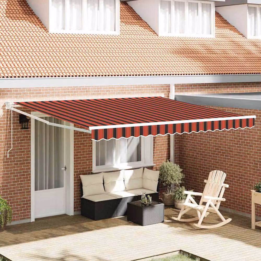Berkfield Home Manual Retractable Wall-Mounted Awning with LED Lighting, Striped Yellow, Orange and Red, W: 400 cm, D: 350 cm – 2