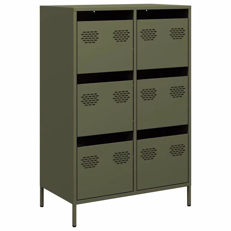 Berkfield Home Highboard in Olive Green Steel, W: 68 cm, D: 39 cm, H: 101.5 cm